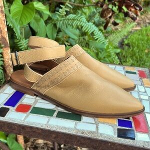 Anthropologie Pilcro made in Spain tan leather pointy toe ankle strap flats